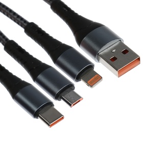 Кабель 3 в 1, MicroUSB/Type-C/Lightning - USB, 3 А, 1.25 метра, серый 9940312