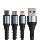 Кабель 3 в 1, MicroUSB/Type-C/Lightning - USB, 3 А, 1.25 метра, серый - Фото 2