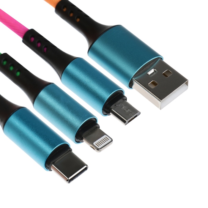 Кабель брелок 3 в 1, MicroUSB/Type-C/Lightning - USB, 2.4 А, разноцветный - Фото 1