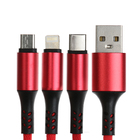 Кабель брелок 3 в 1, MicroUSB/Type-C/Lightning - USB, 2.4 А, красный - Фото 2
