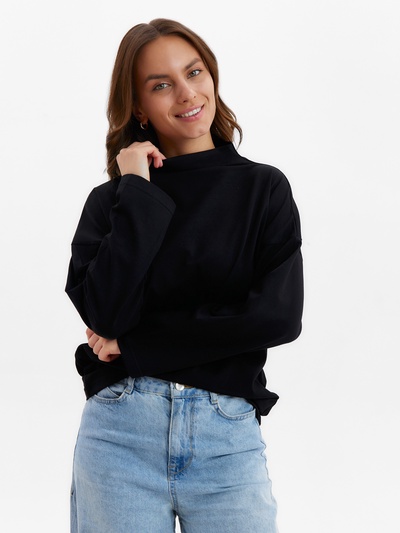 Лонгслив женский MINAKU: Casual Collection, чёрный, размер 48