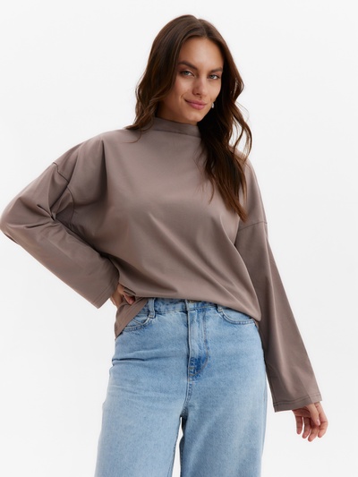 Лонгслив женский MINAKU: Casual Collection, шоколад, размер 50