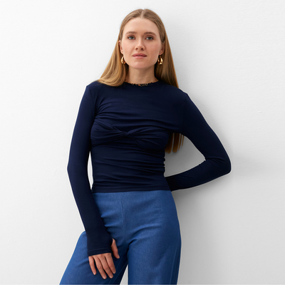 Лонгслив женский MINAKU: Casual Collection, тёмно-синий, размер 46