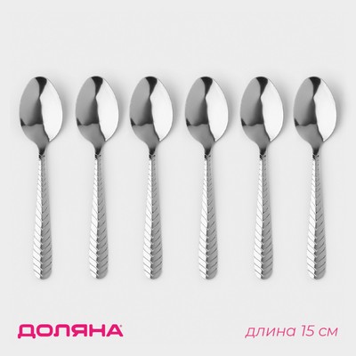 Набор ложек чайных Доляна «Колосок», длина 15 см, 6 шт., нержавеющая сталь, серебристый
