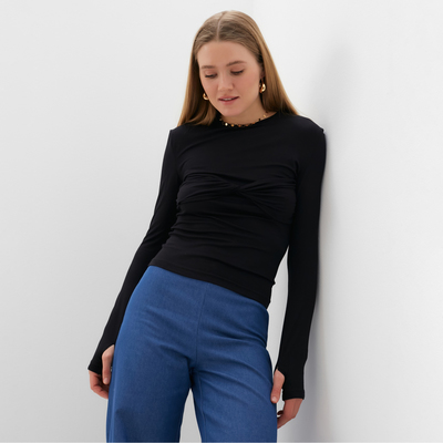 Лонгслив женский MINAKU: Casual Collection, чёрный, размер 50