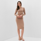 Платье женское со сборкой MINAKU: Casual Collection цвет тауп ,р-р 48 10243617 - фото 12296938