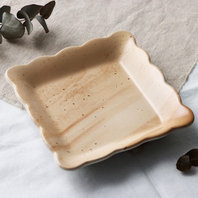 Тарелка глубокая керамическая «Самоцвет», 14 х 14 см, цвет бежевый