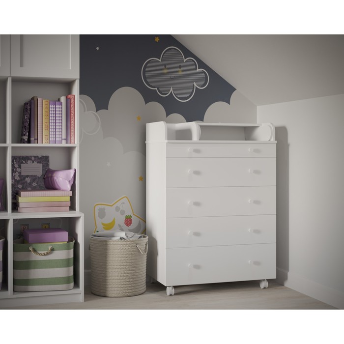 Комод пеленальный детский ИНКАНТО OSKAR V 800/5, 84×45×101 см, 5 ящиков, белый - Фото 1