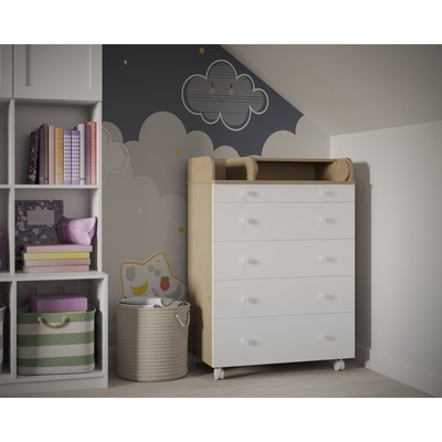 Комод пеленальный детский ИНКАНТО OSKAR V 800/5, 84х45х101 см., 5 ящиков, цвет дуб/белый