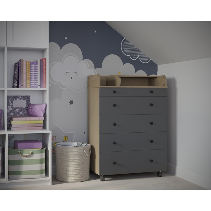 Комод пеленальный детский ИНКАНТО OSKAR V 800/5, 84х45х101 см., 5 ящиков, цвет дуб/графит - Фото 1