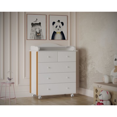 Комод пеленальный детский ИНКАНТО NUVOLLA LUX 800/5, 84×45×1107 см, 5 ящиков, белый/бук