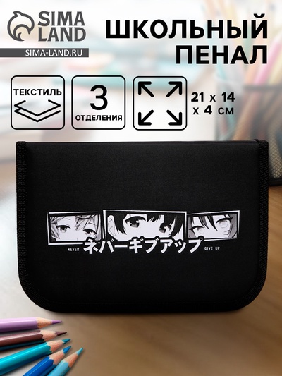 Пенал школьный, 3 секции, 14×21×4 см «Аниме глаза»