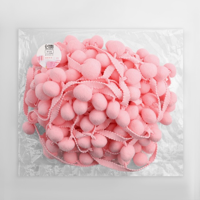 Тесьма декоративная с помпонами, 35 ± 5 мм, 9,1 ± 0,5 м, цвет розовый