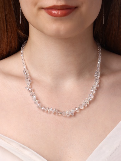 Колье «Крошка» блеск, радужное в серебре, 40 см