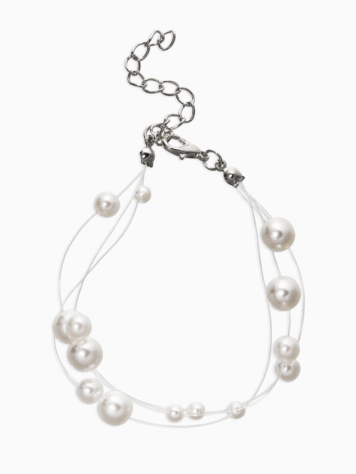 Браслет жемчуг «На леске», 3 нити, бусины №4, 6, 8, цвет белый в серебре, 16 см - Фото 1
