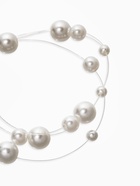 Браслет жемчуг «На леске», 3 нити, бусины №4, 6, 8, цвет белый в серебре, 16 см - Фото 2