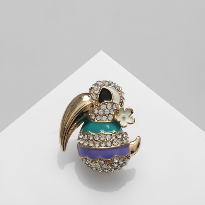 Брошь «Птичка» необычная, цветная в золоте - Фото 1