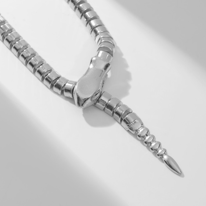 Колье металл "Змея" застёжка-прищепка, цвет серебро, 48 см