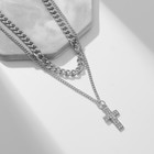 Кулон «Цепь» крест плоский, цвет белый в серебре, 40 см - фото 321414139