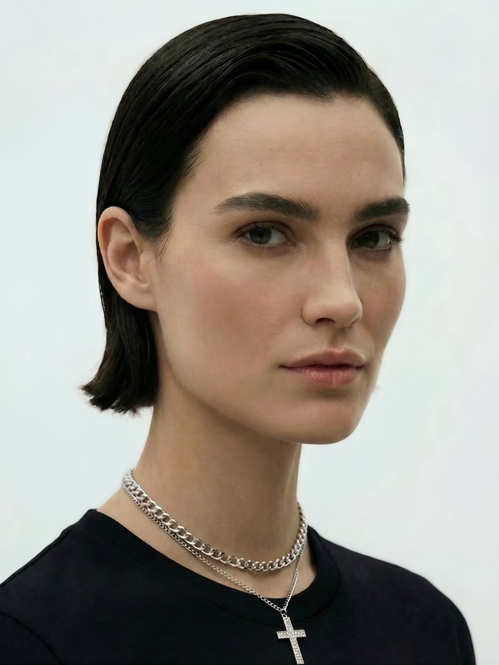 Кулон «Цепь», крест плоский, белый в серебре, 40 см - Фото 1