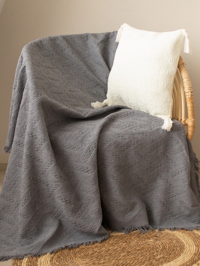 Плед с бахромой SL Home Warm, 130×180 см, тёмно-серый
