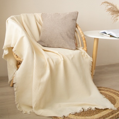 Плед с бахромой SL Home Honey waffle, 130×180 см, бежевый
