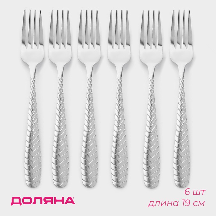 Набор вилок столовых Доляна «Колосок», h=19 см, 6 шт., нержавеющая сталь, серебристый - Фото 1