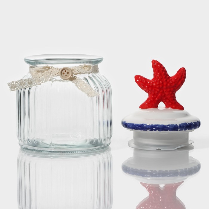 Банка стеклянная для сыпучих продуктов с керамической крышкой Доляна «Морская звезда», 600 мл, 11×19 см