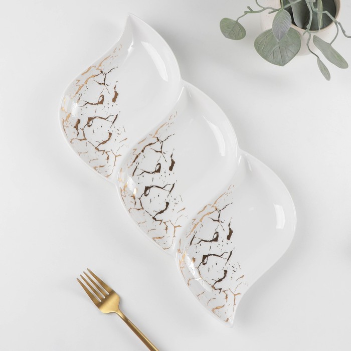 УЦЕНКА Менажница 3 ячейки "Марбл" 36x17x3 см, цвет белый - Фото 1