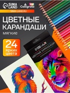 Карандаши Calligrata, цветные, 24 цвета, супермягкие, диаметр грифеля 3 мм, 5B - Фото 1
