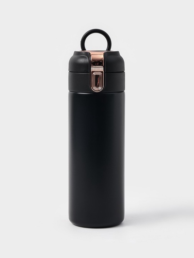 Термокружка Мастер К Simple, 420 мл, с термометром, сохраняет тепло до 8 ч, нержавеющая сталь, чёрная