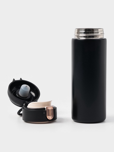 Термокружка Мастер К Simple, 420 мл, с термометром, сохраняет тепло до 8 ч, нержавеющая сталь, чёрная