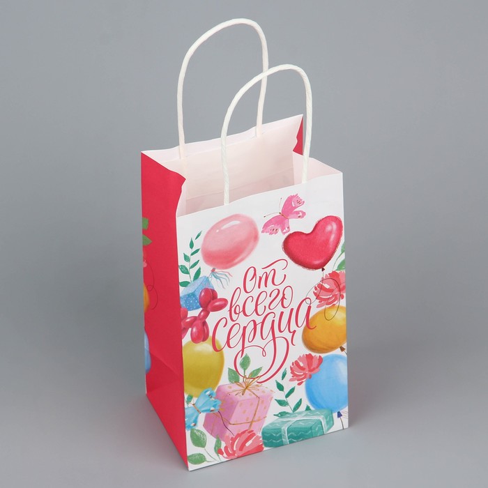 Пакет подарочный крафтовый «От всего сердца», шары, 12 х 21 х 9 см