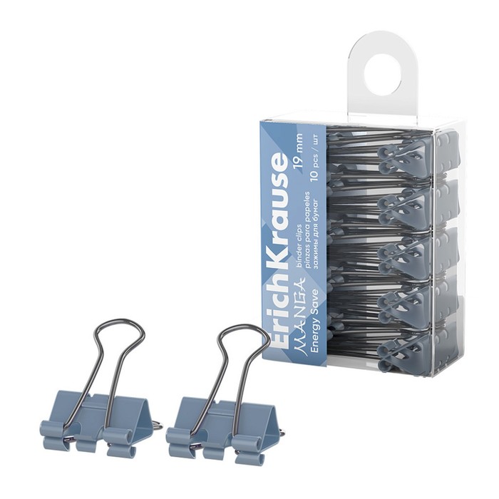 

Набор зажимов для бумаг ErichKrause "Energy Save Manga", 19 мм, 10 штук, бледно-голубые, в пэт-боксе