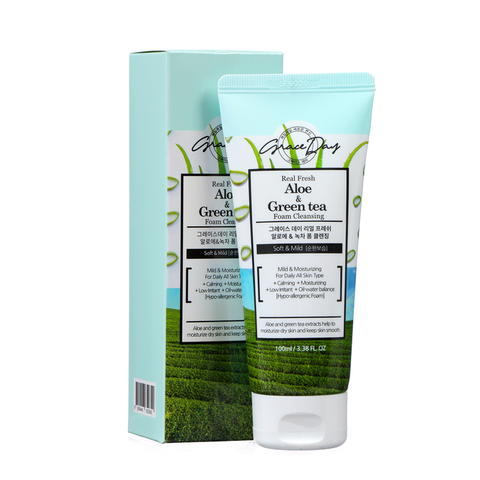 Пенка для лица Grace Day, освежающая и очищающая, с алоэ и зеленым чаем, 100 мл - Фото 1