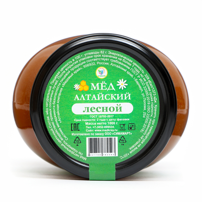 Мёд Алтайский Лесной Vitamuno, 1 кг (стекло)