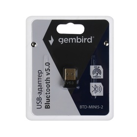 Адаптер Bluetooth Gembird BTD-MINI5-2, USB, v.5.0, 20 метров, черный