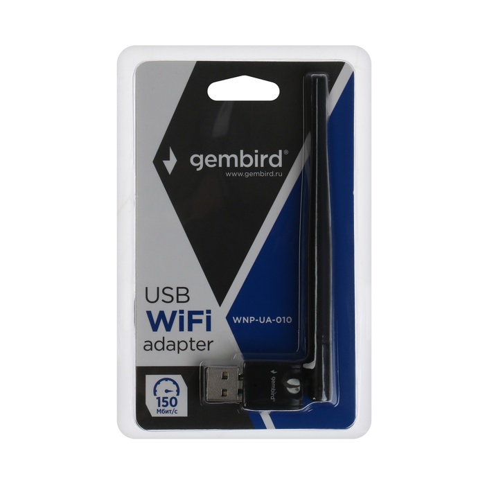 Адаптер Wi-Fi Gembird WNP-UA-010, 150 Mbps, USB, антенна, чёрный