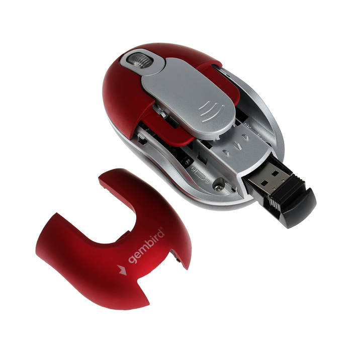 Мышь Gembird MUSW-605, беспроводная, оптическая, 1200 dpi, 2хAAA, USB, красная