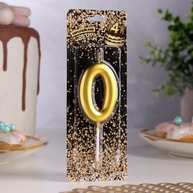 Свеча в торт «Европейская», цифра 0, 6 см, золото (комплект 2 шт)