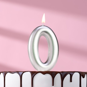 Свеча в торт "Европейская", цифра "0", 6 см, серебро