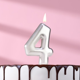 Свеча в торт "Европейская", цифра "4", 6 см, серебро