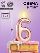Свеча в торт «Европейская», цифра 6, 6 см, розовое золото - Фото 1