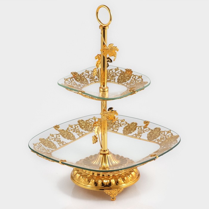 УЦЕНКА Подставка для десерта и фруктов 2 яруса d=29.17 см, h=43 см, золото - Фото 1