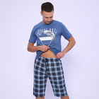 Пижама мужская (футболка/шорты), цвет серо-голубой, размер 52 - Фото 3
