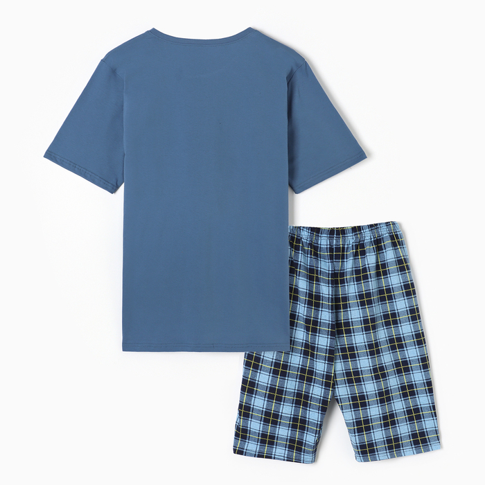 Пижама мужская (футболка/шорты), цвет серо-голубой, размер 52