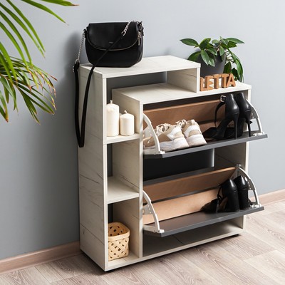 Обувница вертикальная Ultra Plus, 750×246×859 мм, 2 секции, цвет дуб крафт белый / графит