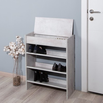 Обувница с ящиком «Мальта», 600×256×750 мм, цвет цемент светлый