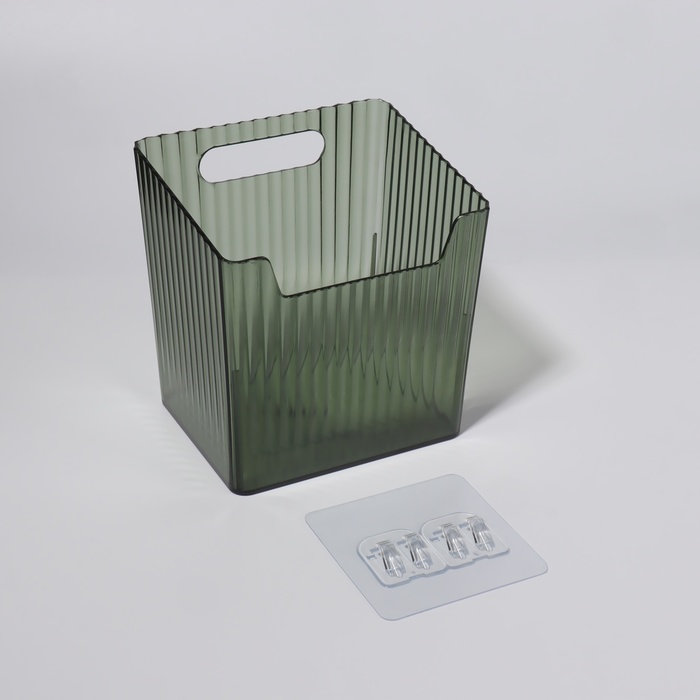 Органайзер для хранения «GREEN», навесной, 1 секция, с клеевой основой, 11,5 × 8 × 11 см, цвет полупрозрачный/зелёный