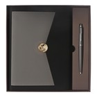 Органайзер на кольцах А5, 80 листов, кожзам, c клапаном, линия, с ручкой, в подарочной коробке, черно-серый - фото 26601701